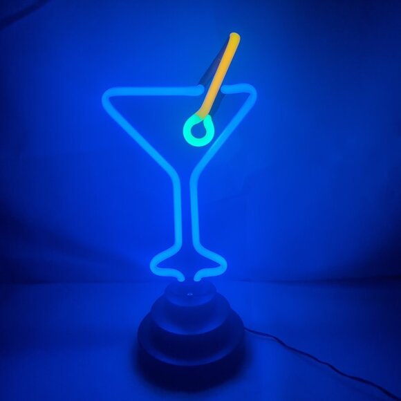 Martini Glass Neon Lamp Blue LP-0530 Sign Sculpture Olive Bar Cocktail 17" Y2K - Picture 3 of 15